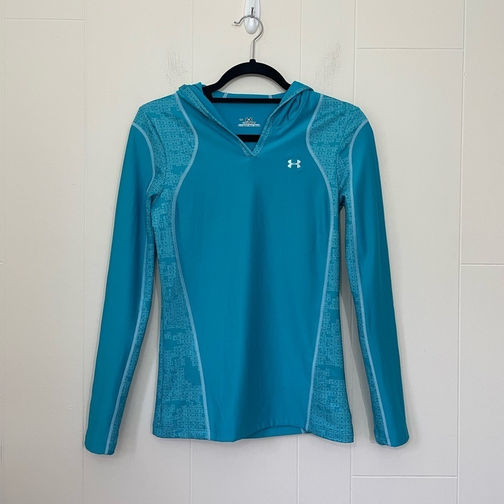 Under Armour Cold Gear Hooded Top Women's Size M Teal Long Sleeve Active Sporty